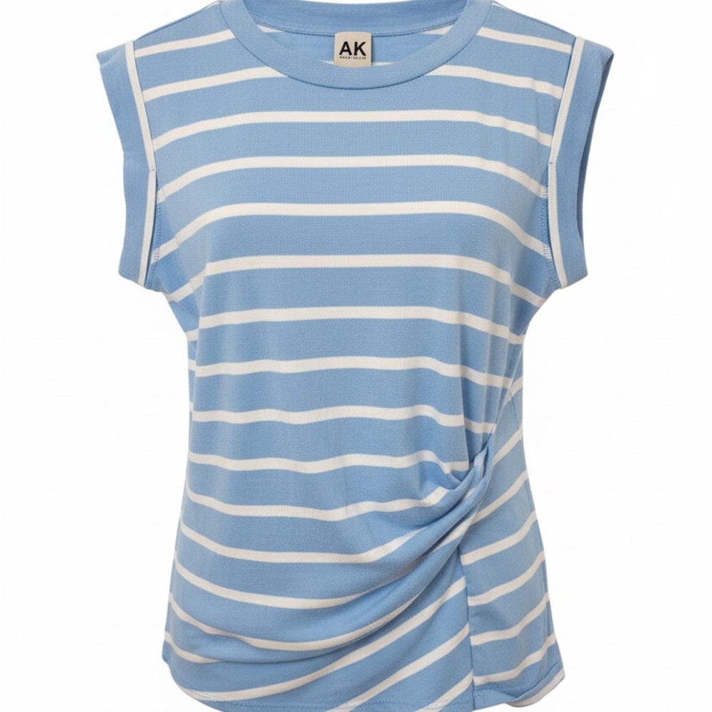 Ann Klein light blue and white stripe top